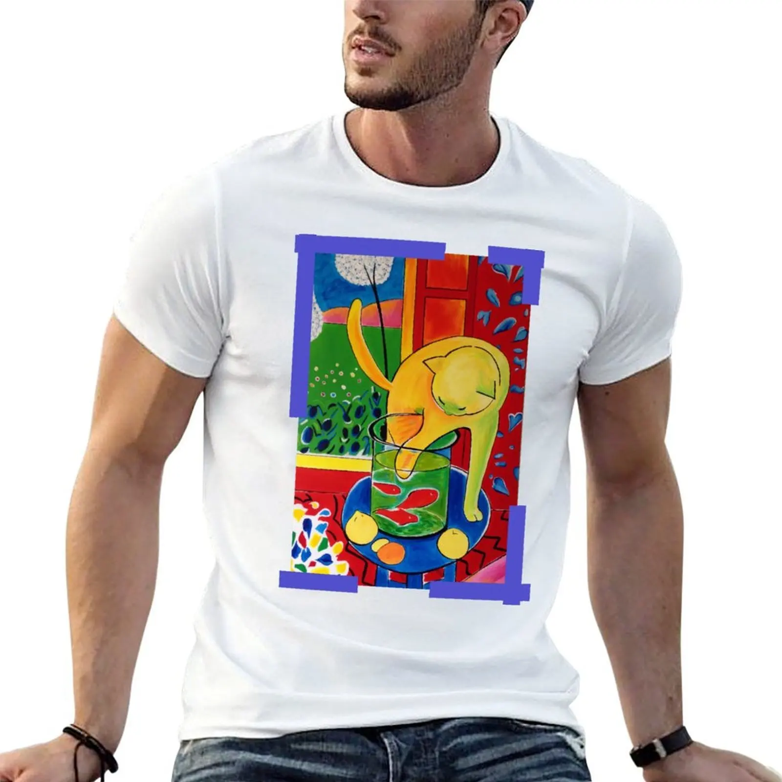 Cat With Red Fish'' T-Shirt blue lock Clothing mens graphic t-shirts hip hop