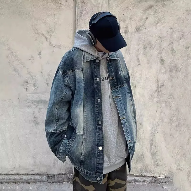 

Large Size 300 Pou American Retro Color Blo Denim Jaet Men's Casual Waed Spring Autumn Jaet Youth Leisure Outerwear