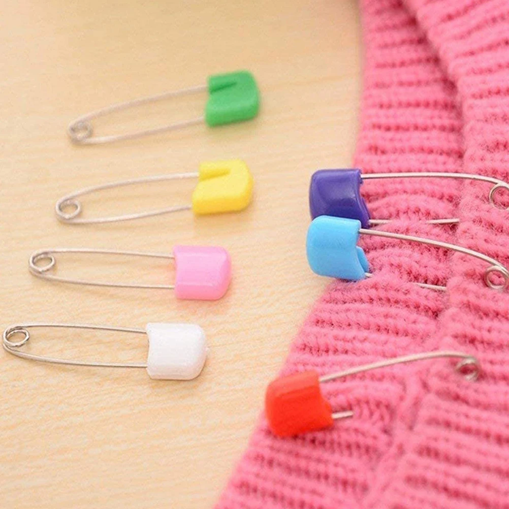 

100pcs Pins Large Safety Pins for Baby Clothes Diapers Adjustable Comfortable Plastic Locking Head Closure