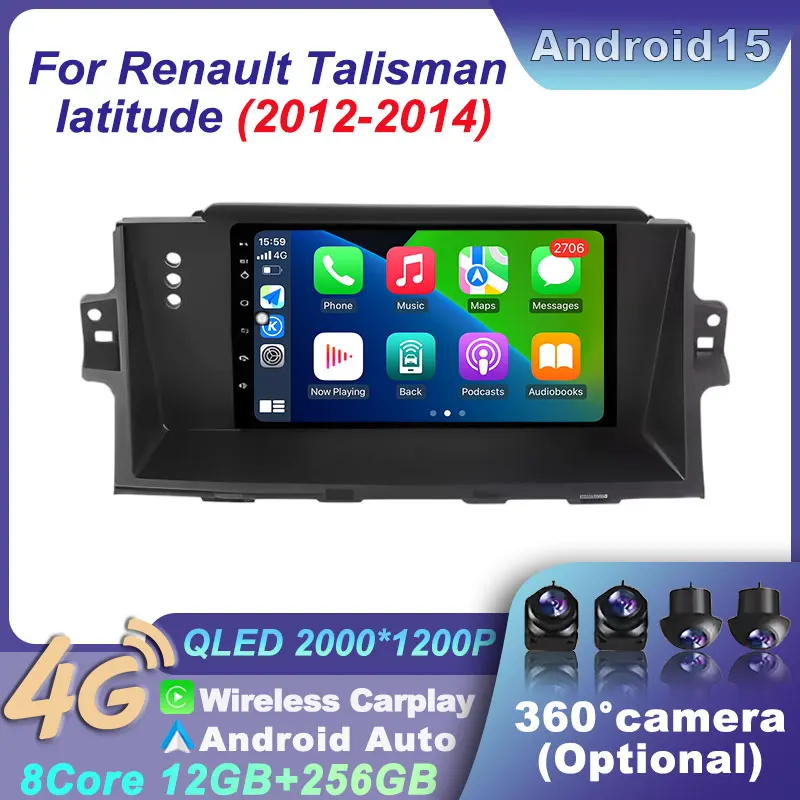 

Multimedi Player Car Radio Android 15 Auto for Renault Talisman latitude 2012 - 2014 LHD CarPlay Video GPS 2K QLED Split Screen