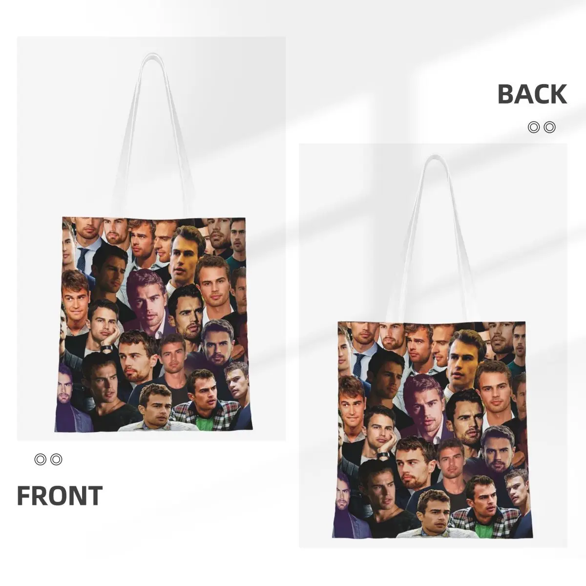 Theo James Photo Collage Shopping Bags Ladies Canvas The Tote Bag Folding Girls Shoulder Tote Travel Handbag