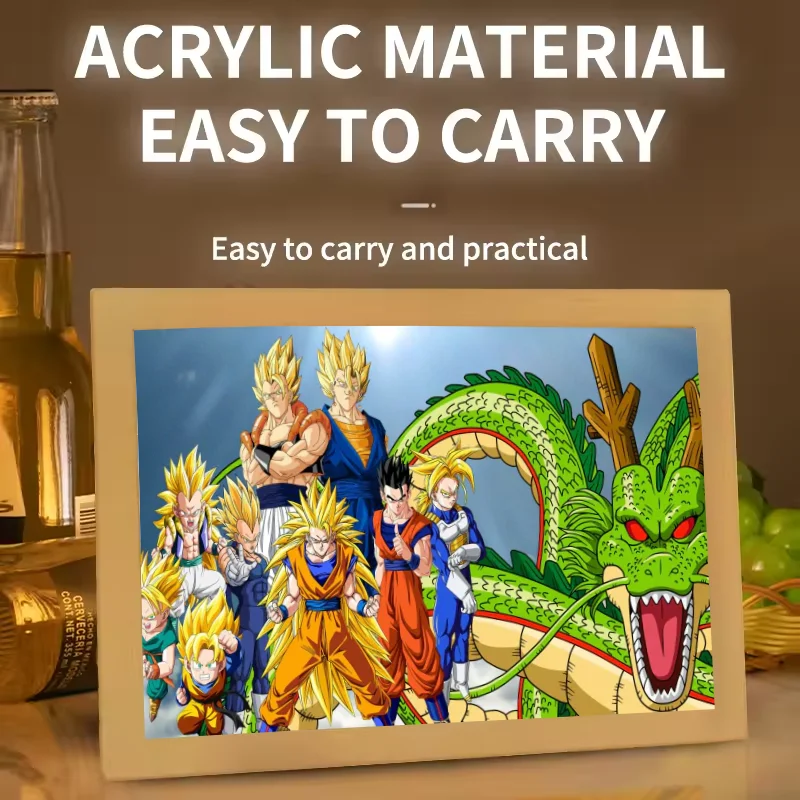 Dragon ball luz pintura anime luz noturna moldura de foto dos desenhos animados luzes led quarto decoração casa ramadan 2025 amigo presente lua lam