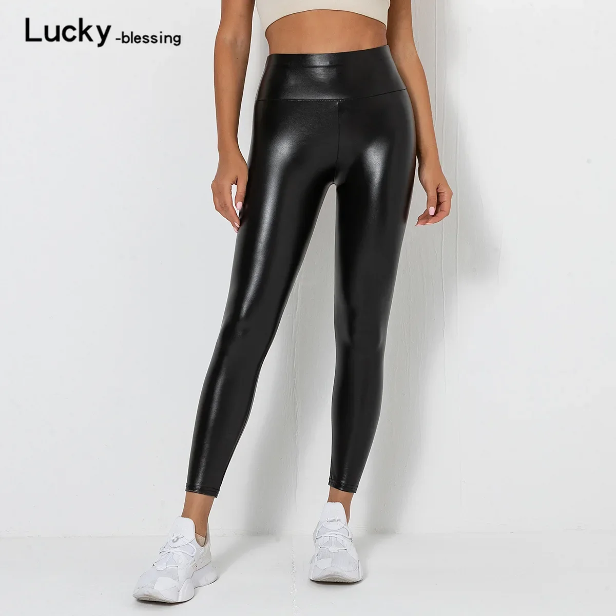 Women PU Leather Leggings Black Leather Pencil Pants Fashion High Waist Sexy Skinny Thin Stretch Leather Trousers Solid Leggings