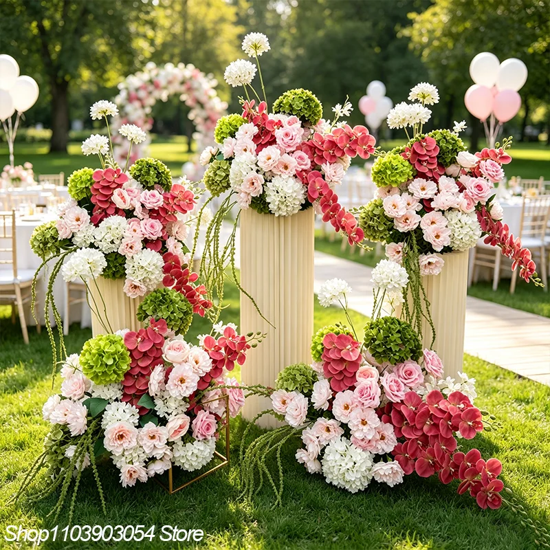 5D Grün-Weiße Künstliche Hortensien-, Orchideen- und Pfingstrosen-Blumenarrangements für Hochzeits-Hintergrund-Dekoration, Tischdekoration, Bühnen- und Boden-Dekoration, Event-Requisiten – Detail 5