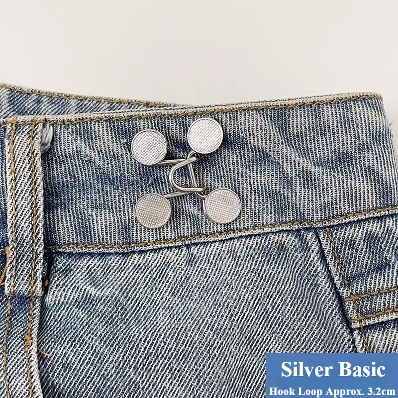 Adjustable Jeans Buckle Sets, Seamless Metal Waist Clip for Women's Pants, Fast Tightening Buckle, Silver Gray Belt Adjuster