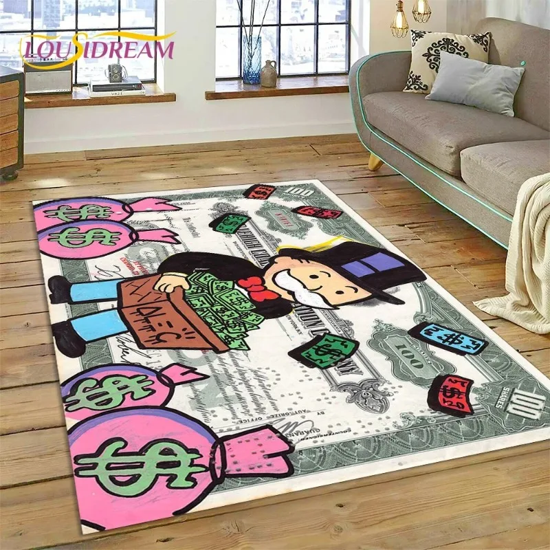 Alfombra de dibujos animados de monopolio de dólar de juego, bonita alfombra de dinero para sala de estar, dormitorio, hogar, baño, decoración antideslizante para sofá