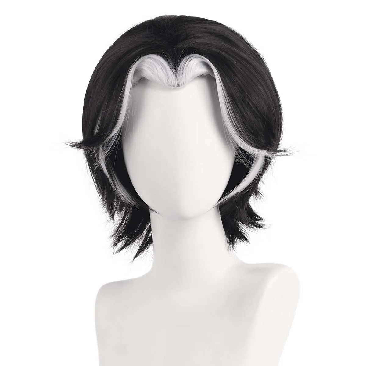 Accesorios para disfraces de fiesta de Halloween, pelo sintético resistente en blanco y negro, pelucas de Cosplay de cáscara de Anime