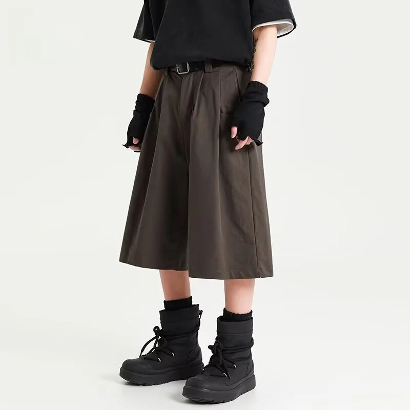 

2025 New Retro Japanese Sle Cleanfit Pleated Casual orts Men Loose Wide Leg Workwear Slimming Seven Inch Pants