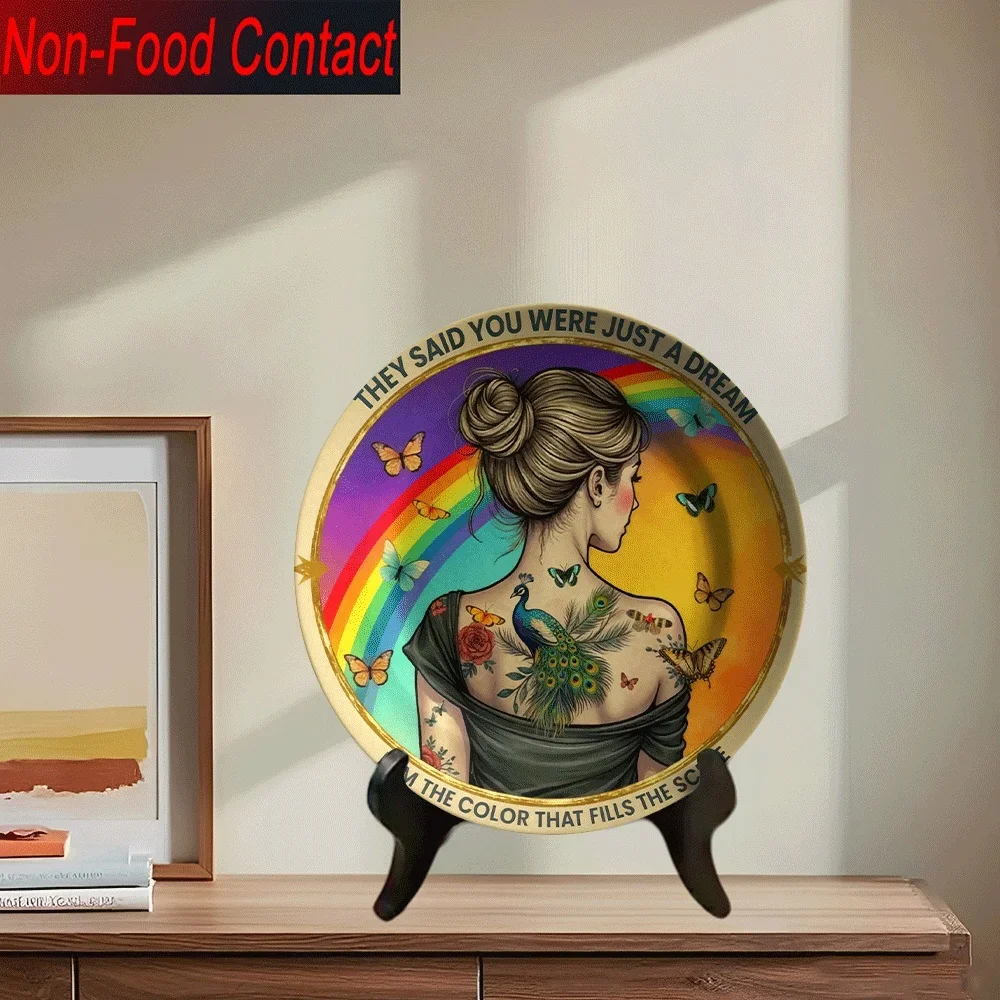 1pc Elegant Female Figure Ceramic Decorative Plate - Round Non-Food Contact Ornamental Plate with Woman Back Design, Classic