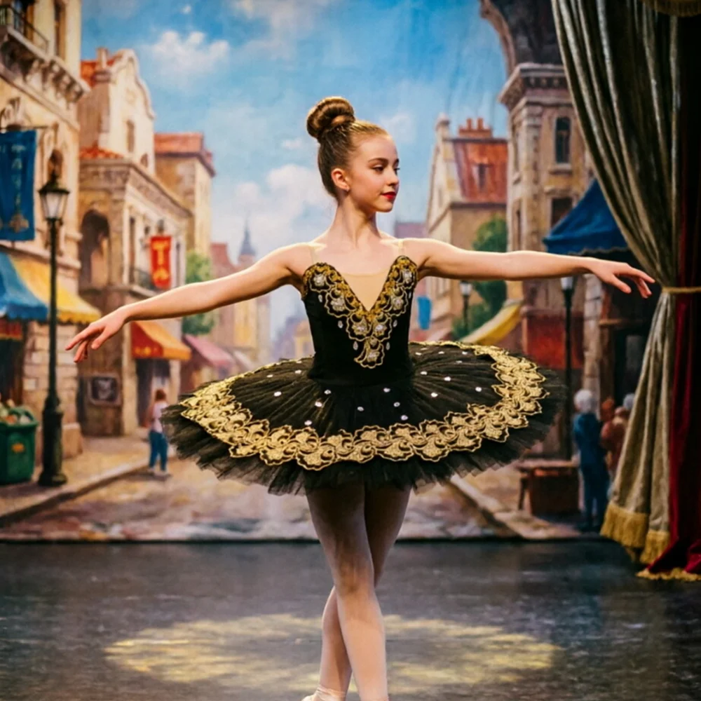 

Professional Black Swan Lake Ballet Tutu for Girls Pancake Style Dance for Kids & Adults Dance Competition Wear High Quality