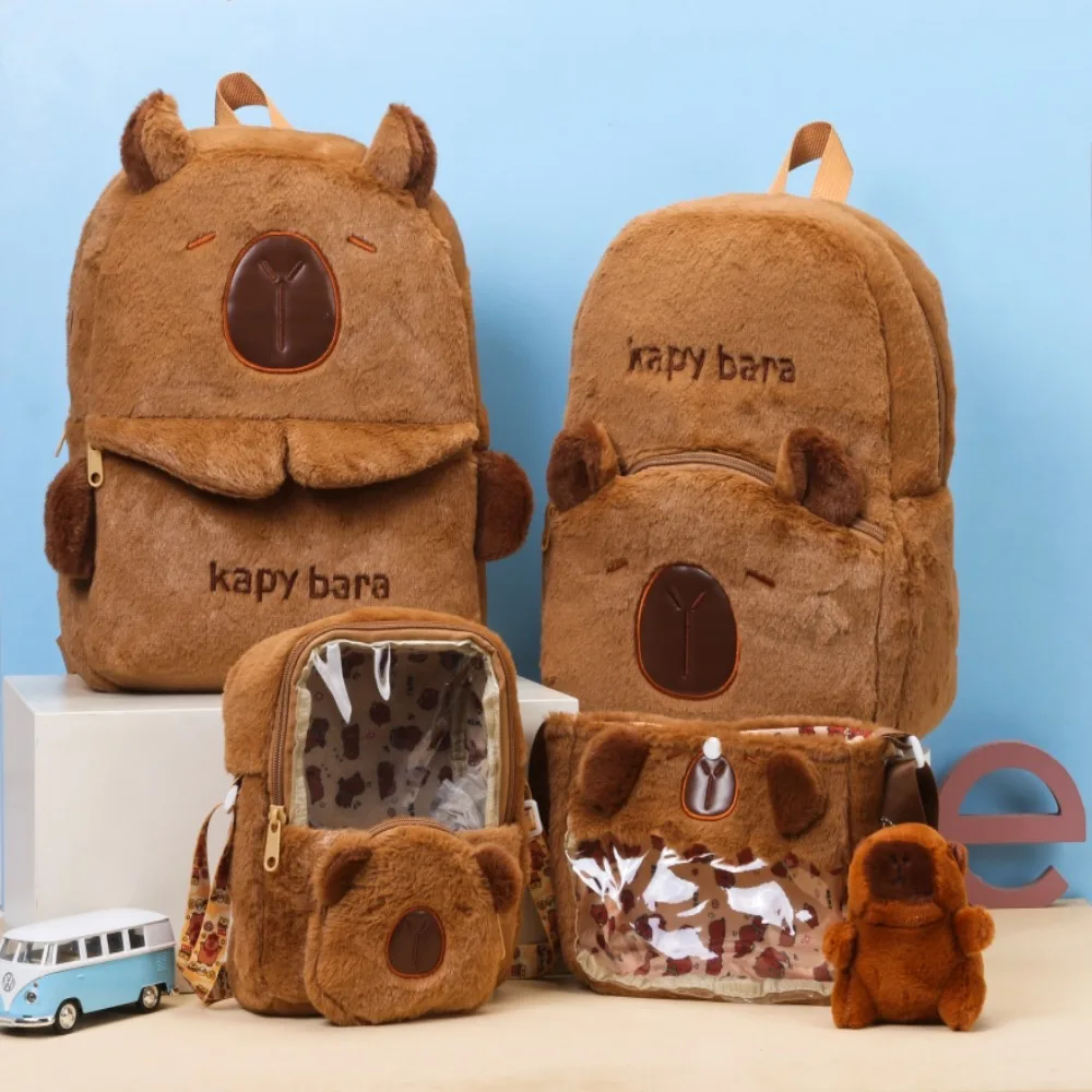 New Cute Shoulder Bag Casual Students School Bag Capybara Plush Backpack Couple Cartoon Handbag