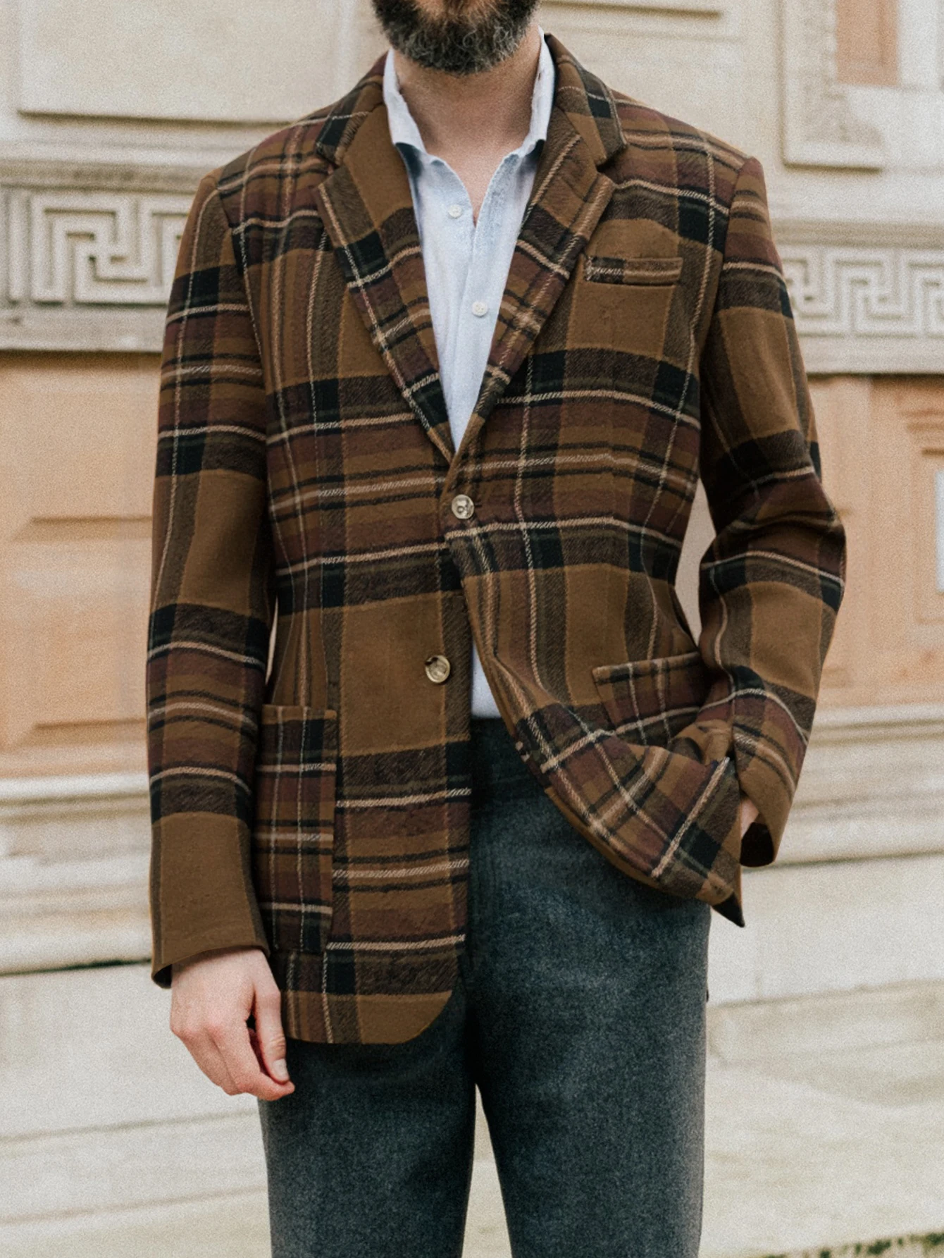 Men's Casual Elegant British Tweed Jacket Autumn Winter New Style Comfortable Italian Button Pocket Coat Formal Wear