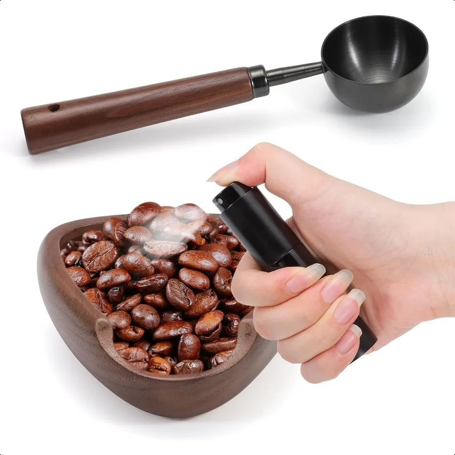 

Набор дозирующих чашек для кофейных зерен, дозирующие чашки из грецкого ореха, ложка из нержавеющей стали, 8 мл, портативная бутылка для распыления, точное измерение, уменьшение статики, Fo