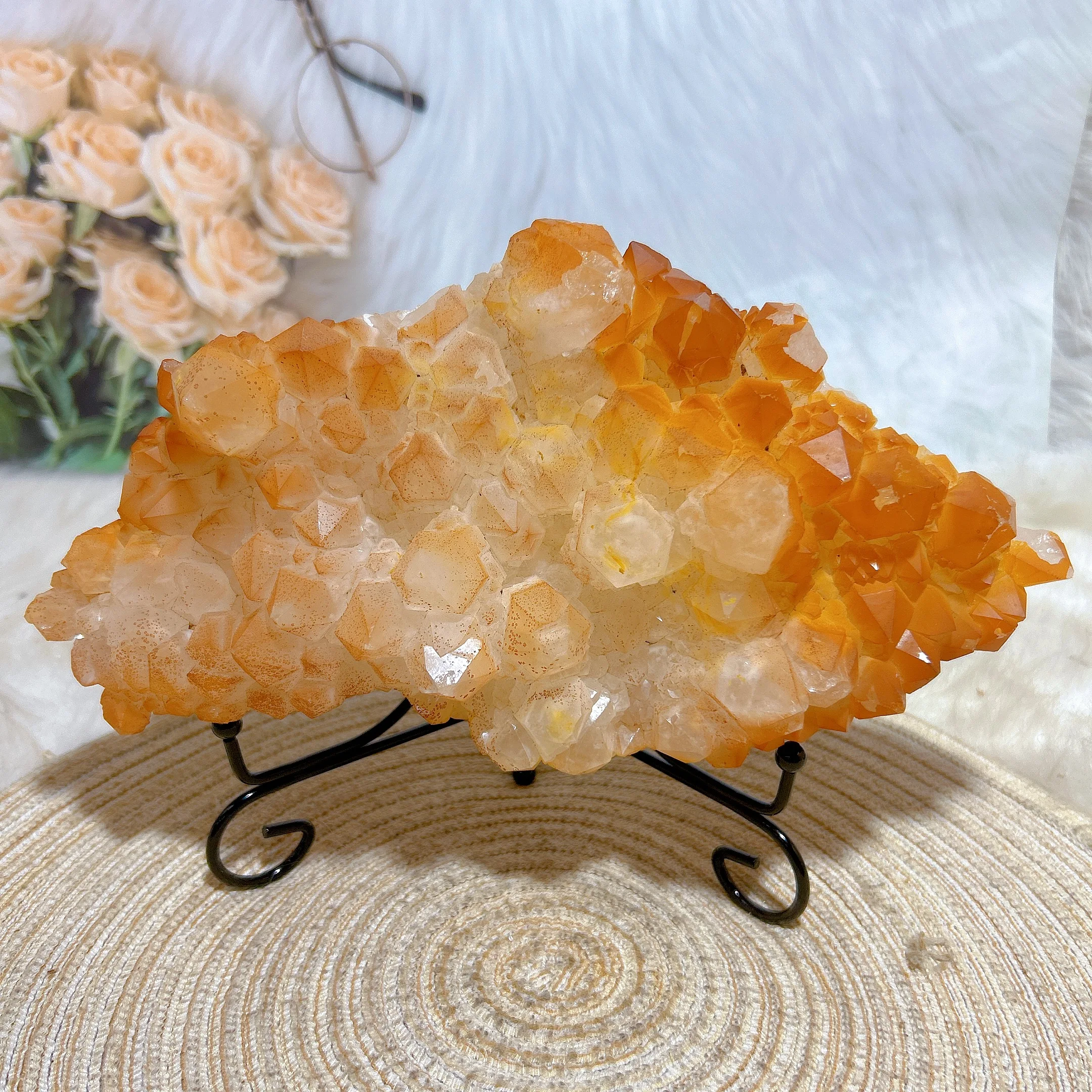Natural Crystal Yellow Surface Quartz Cluster Specimen Healing Raw Stone Energy Ornament Home Decorations Room Decor Gift