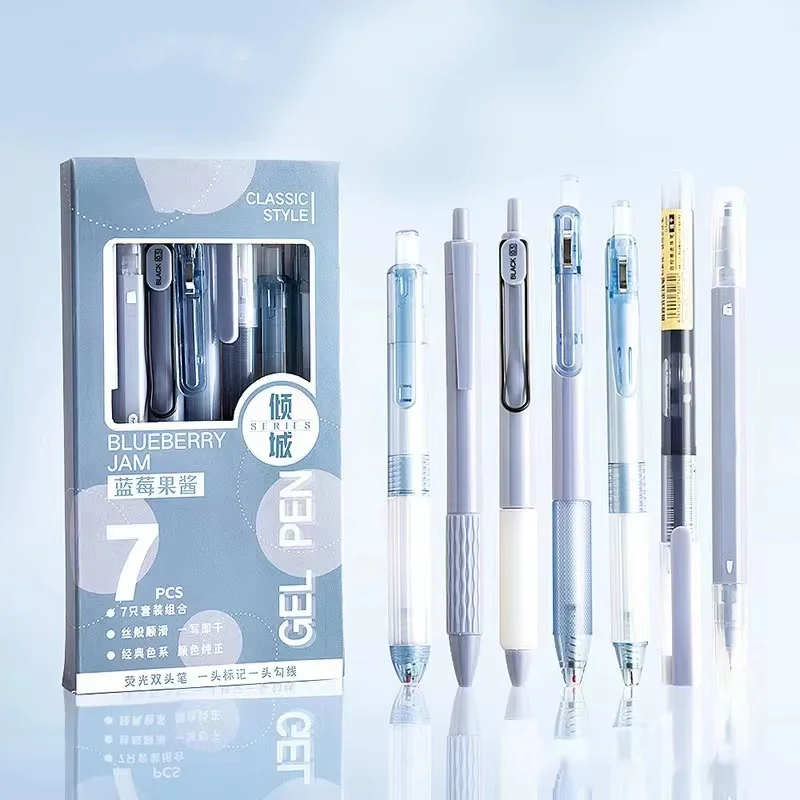 

7Pcs High Quality 0.5mm Quick-Drying Ink Gel Pen Student Highlighter Pen Set Tip For Pen Set School Stationery Office Supplies