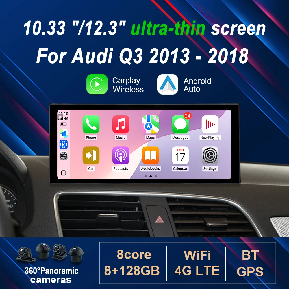 

Android 14 Car Radio Video Multimedia Player 10.33 "/12.3" for Audi Q3 2013 - 2018 Wireless Carplay HD Touch Screen 4G WIFI DSP