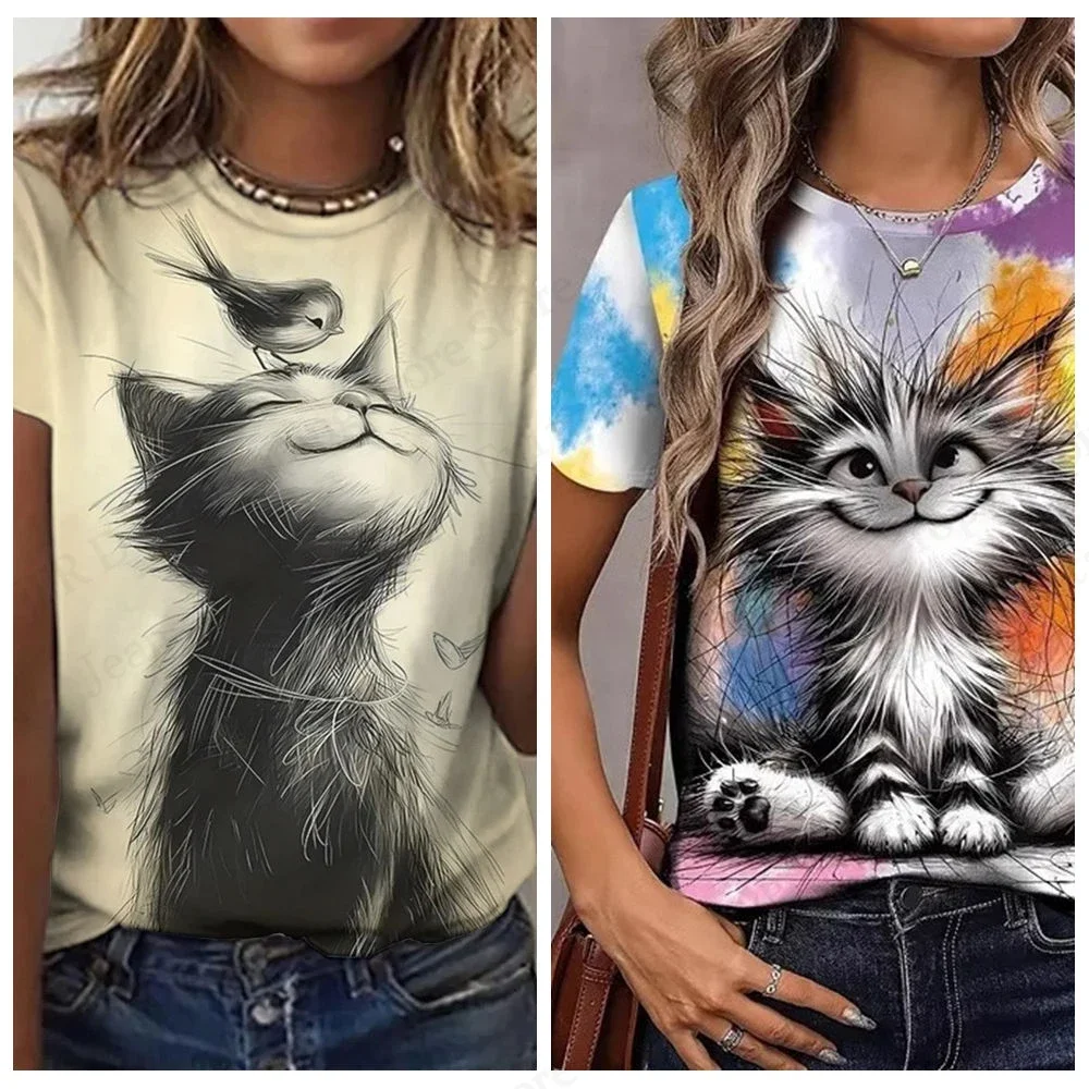 

New Women T-shirt Cute Cat Pattern 3d Print Tshirt Women Fashion Casual Short Sleeve T Shirt Female Tops Tee Animal Clothes Girl