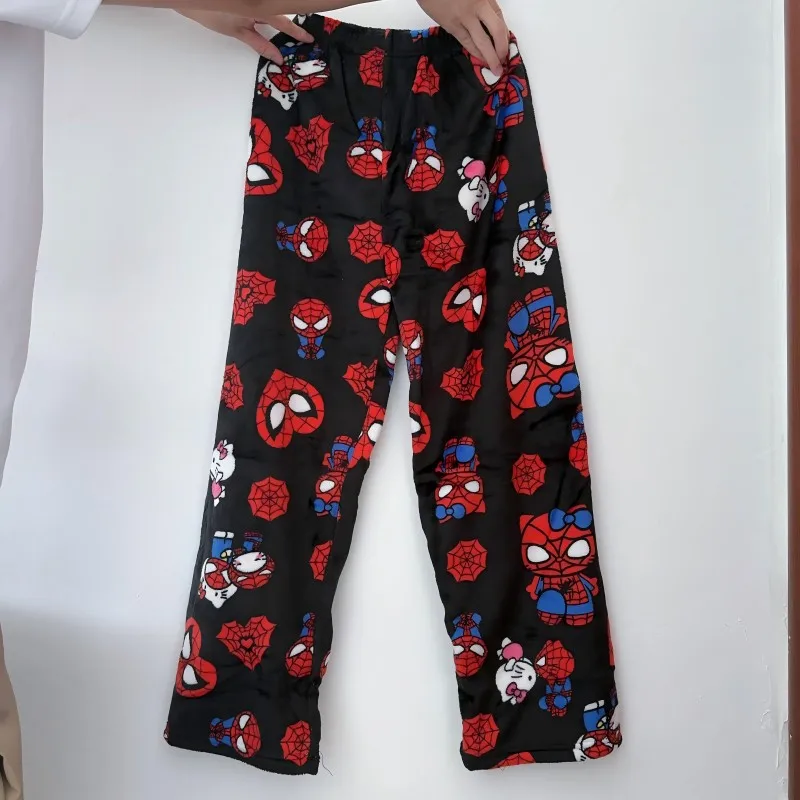 New Kawaii Y2k Autumn Hello Kitty Batman Pajama Pants Cartoon Hip Hop Ladies Warm Casual Flannel Cute Pants Plush Style Clothing view 5