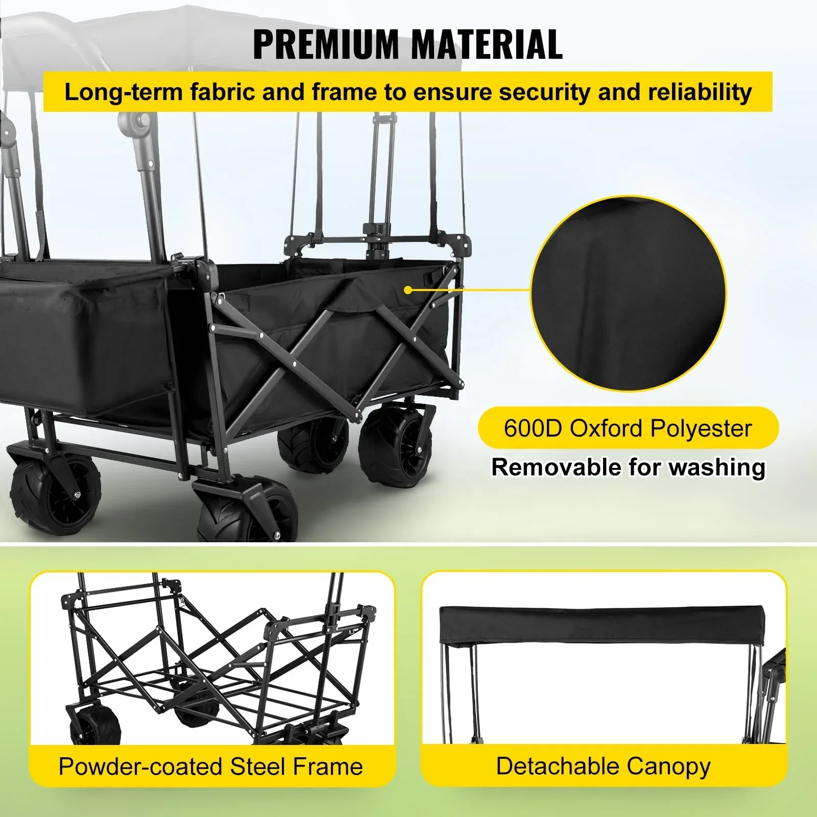 Outdoor Camping Folding Utility Fold Wagon Camping Cart Foldable Collapsible Cart Trolley With Canopy and Cup Holder view 3