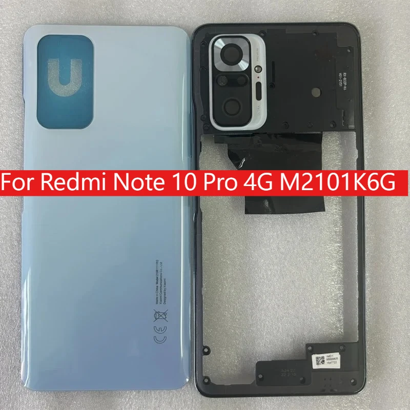 Full Housing For Redmi Note 10 Pro 4G M2101K6G ,Cellphone Middle Frame Cover Battery Back Cover Rear Cover Repair Parts
