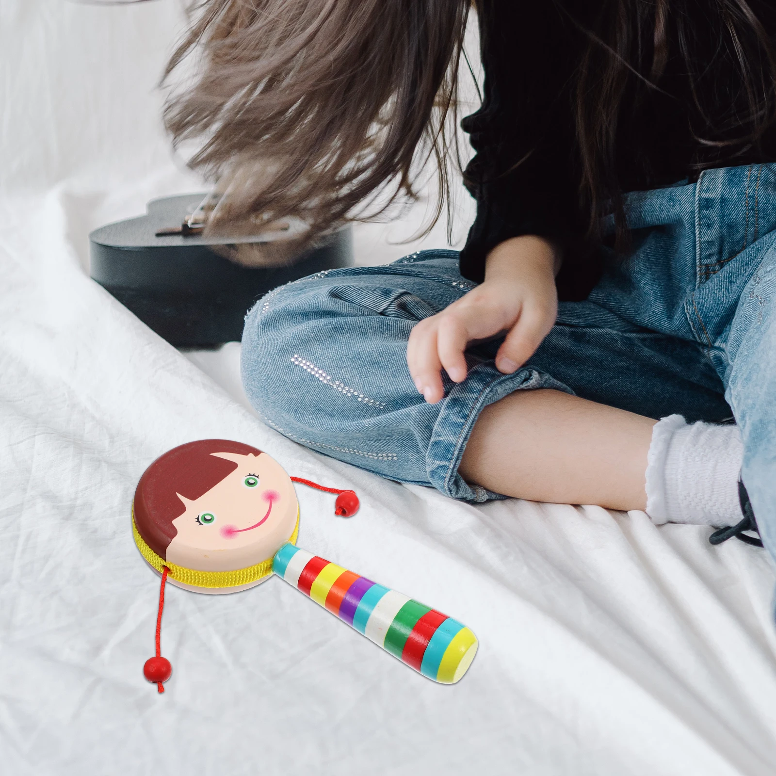 

2Pcs Baby Wood H held Cartoon Design Musical Lightweight Safe held Material Visual Training Infant Toys