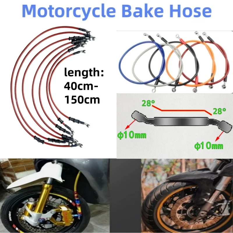 Hydraulic Brake Hose Lengh 40cm-150cm Universal Brake Hose Line Steel Brake Cable  Banjo Head Both Sides 28 ° For Motorcycle