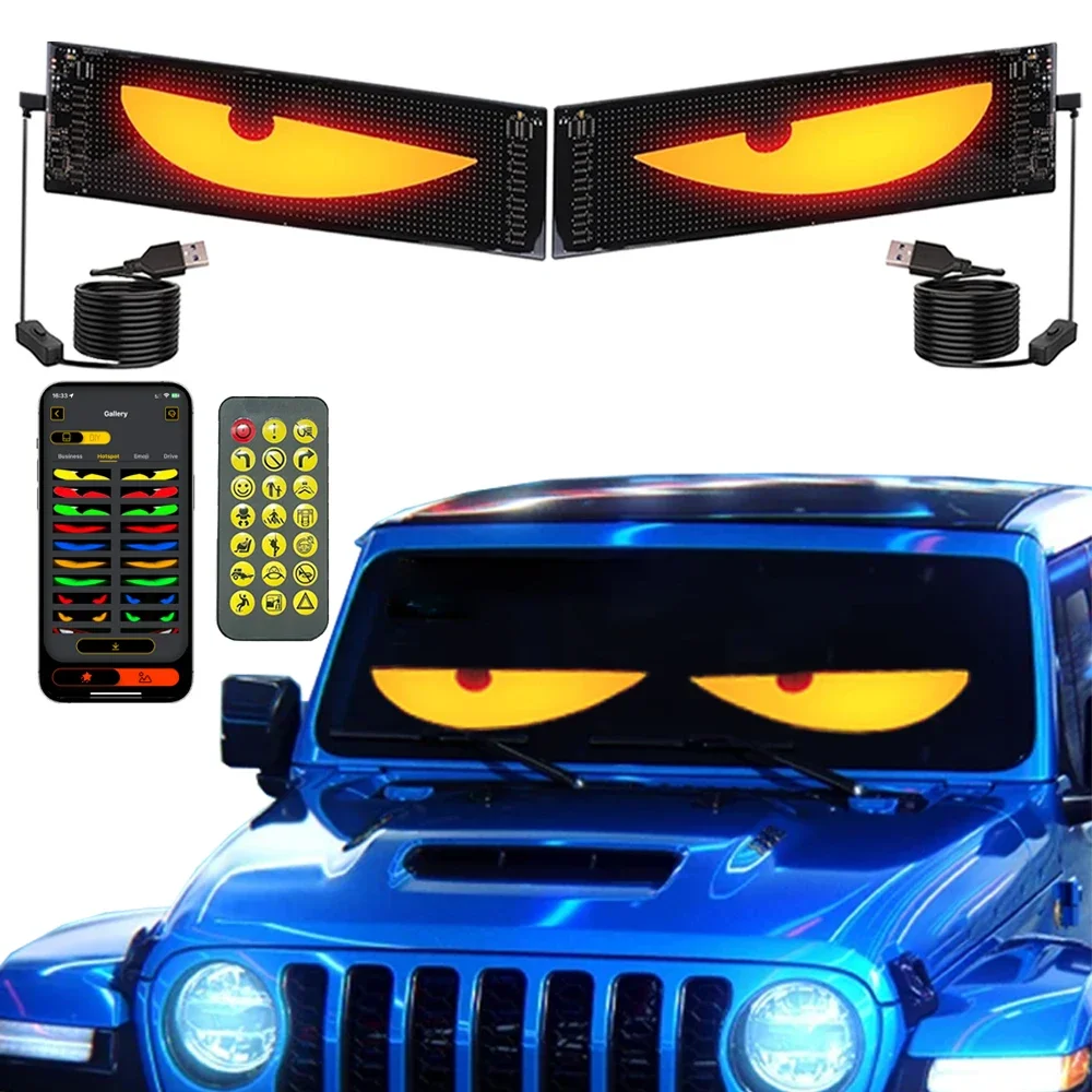 2PCS Car LED Devil's Eye Flexible Folding Screen Dynamic Trucks Windshield Animation APP Bluetooth Control DIY LED Panel