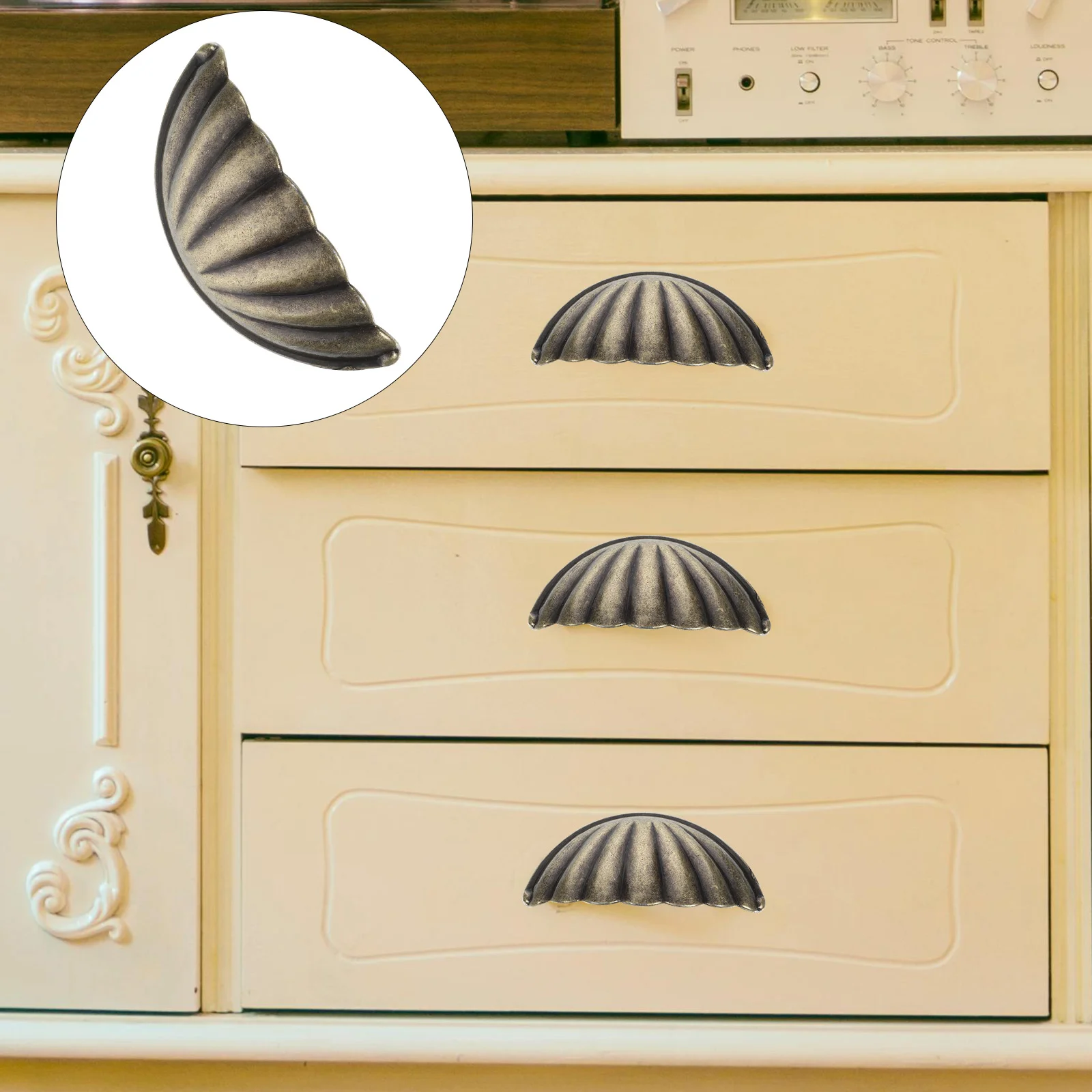 6 Pcs Vintage Bronze Shell Pattern Semi Circular Cabinet Drawer Knobs Furniture Hardware Easy Install