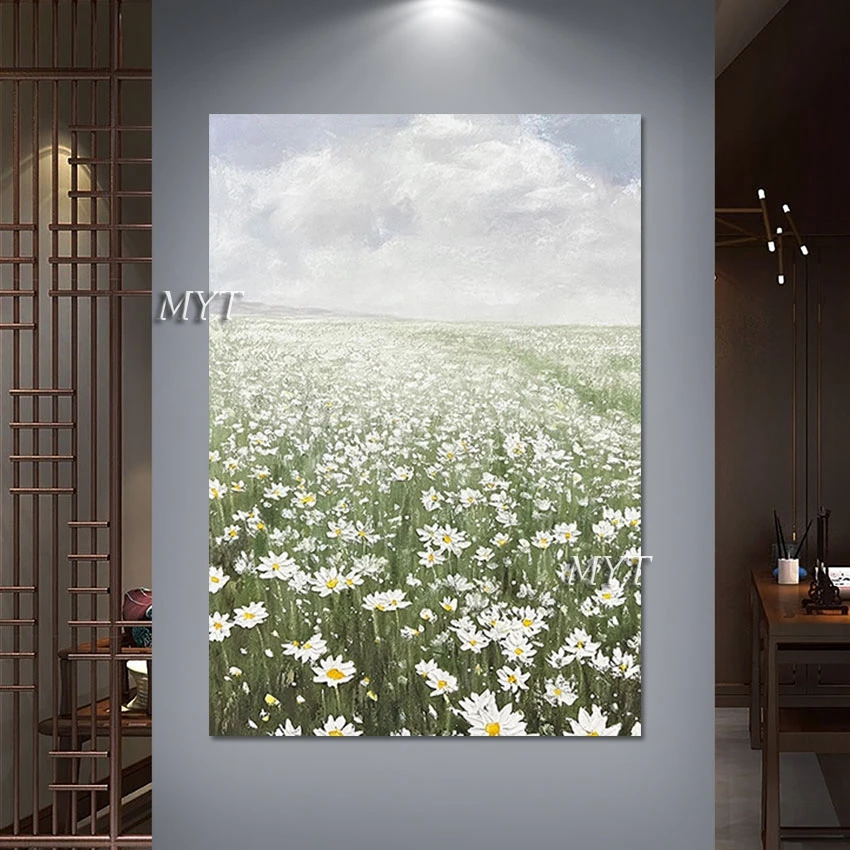 

Frameless Beautiful Daisy Flower Field New Abstract Oil Paintings Modern Wall Picture For Bedroom Canvas Home Decoration