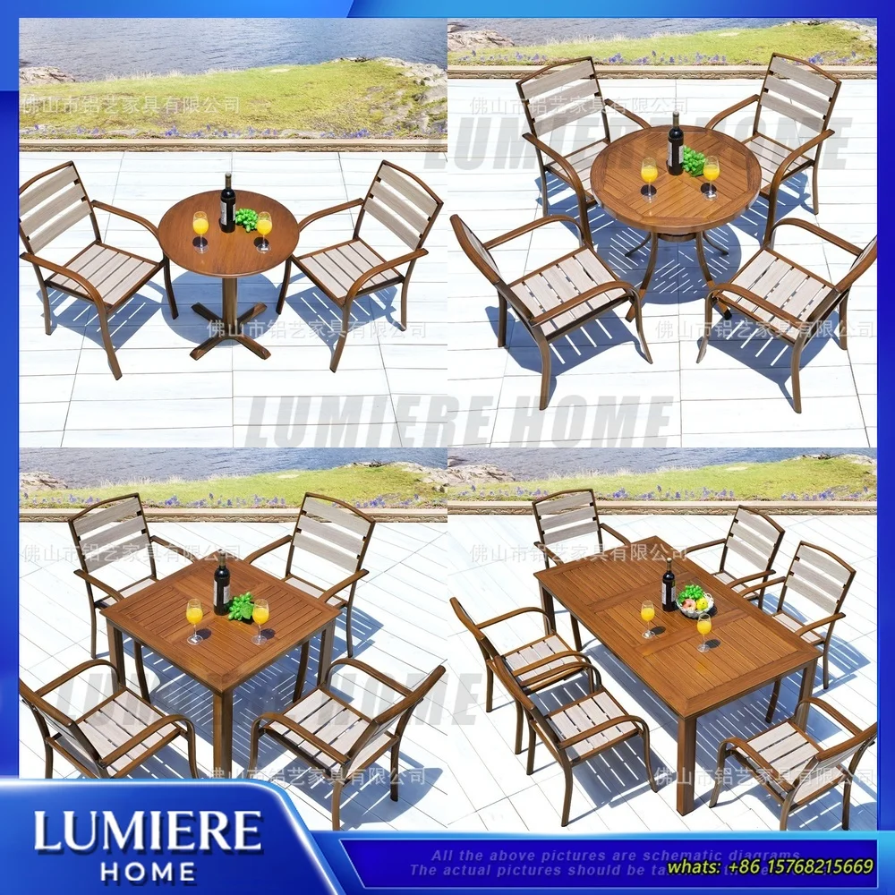 

Уличный водонепроницаемый обеденный набор из ротанга для кафе, бистро, сада, патио, алюминиевый металлический стол, стул, комбинированная мебель в винтажном стиле