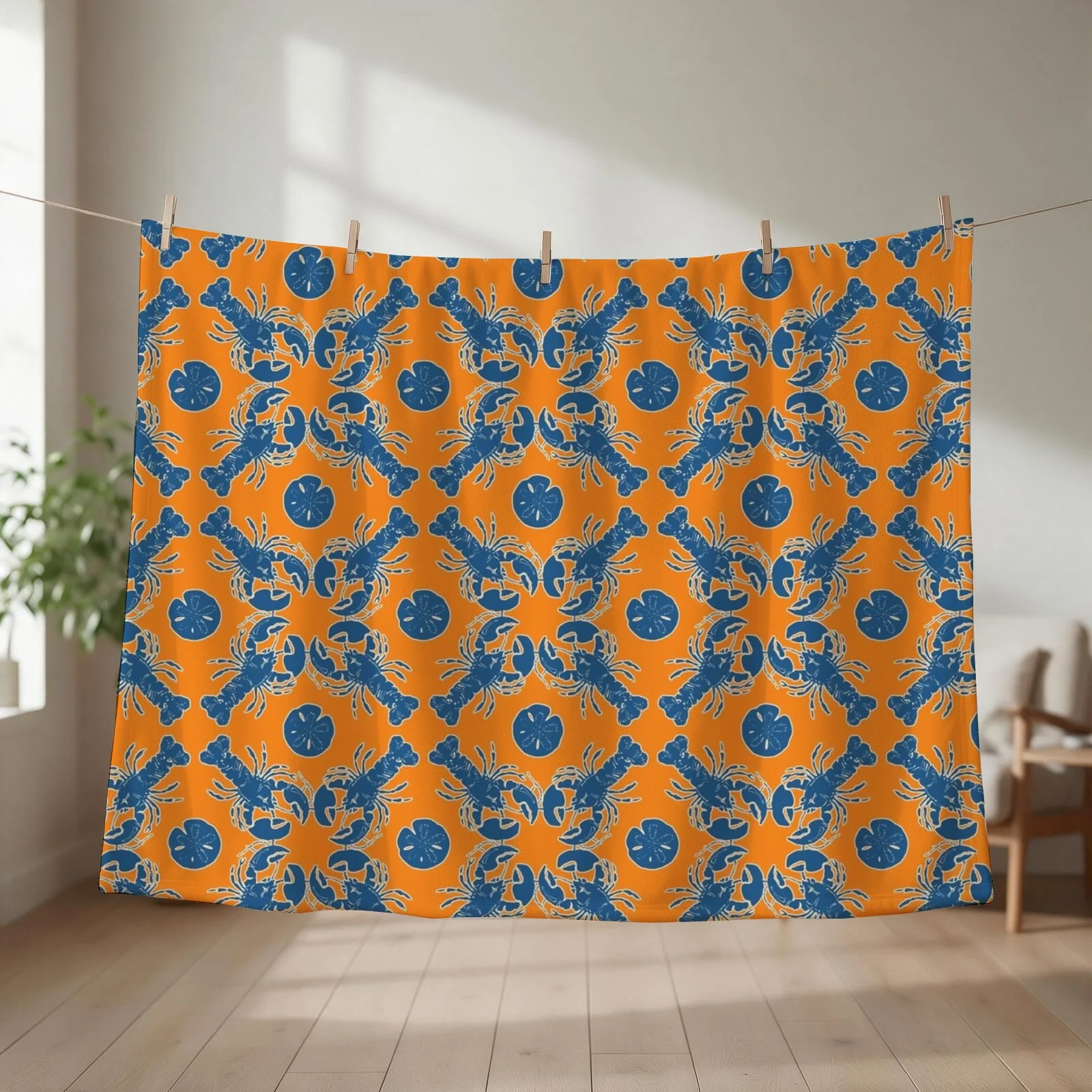 Blue Lobsters on Orange Throw Blanket Heavy Blankets For Baby sofa bed Bed Blankets