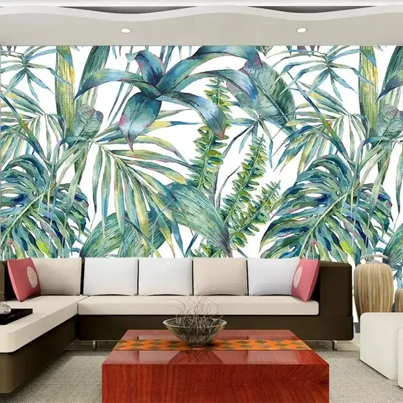 Custom wallpaper 3d mural living room Nordic hand drawn tropical leaves TV backdrop wall Hand painted Tropical Plant Leaves обои