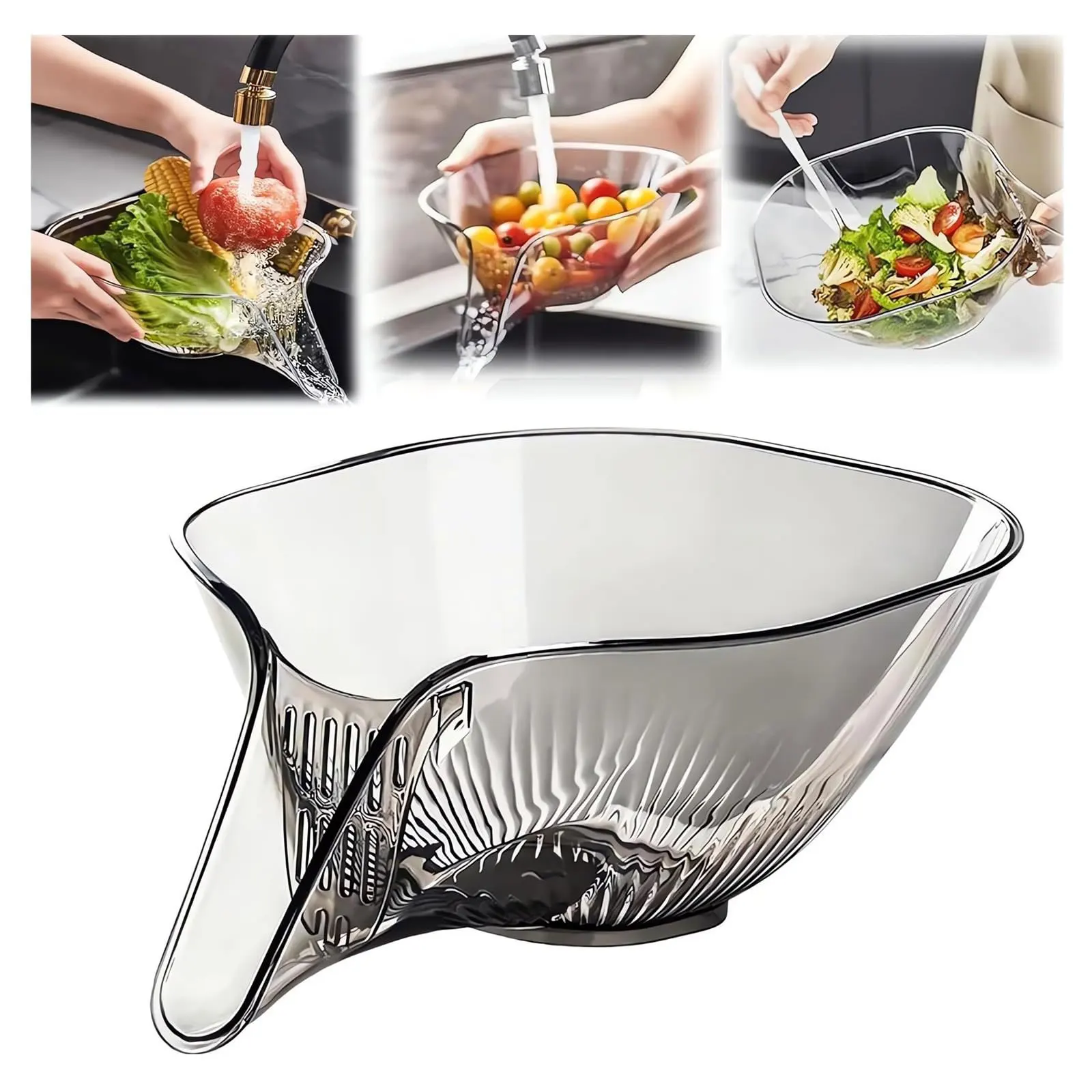 Transparent Drain Plastic Storage Basket Drain Bowl Household Sink Vegetable Basin Kitchen Fruit Plate Tray Holder Organizer