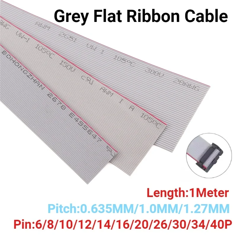 1Meter 0.635mm/1.0mm/1.27mm PITCH Grey Flat Ribbon Cable 8/10/16/20/40 Pin 28AWG WIRE for IDC FC 1.27mm/2.0mm/2.54mm Connector