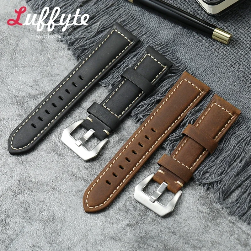 

Man Woman Retro Watch Band 20mm 22mm 24mm 26mm Watchbands Bracelet Black Brown Crazy Horse Leather Wristwatch Strap