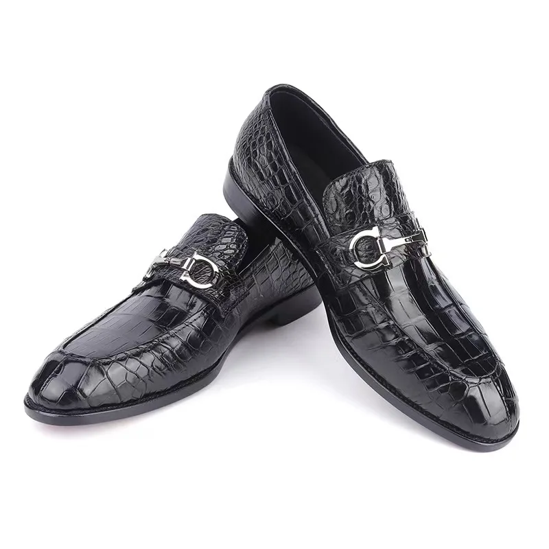 2026 new arrival Fashion Crocodile Skin causal black shoes pdd817