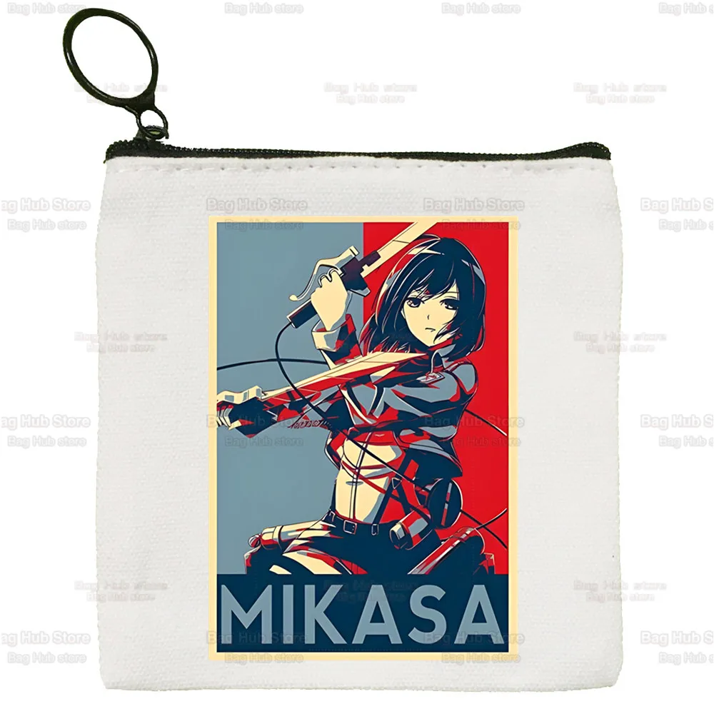 Carteiras vintage com titulares de cartão, Mikasa Ackerman, bolsa masculina, bolso de moedas, função menino e menina