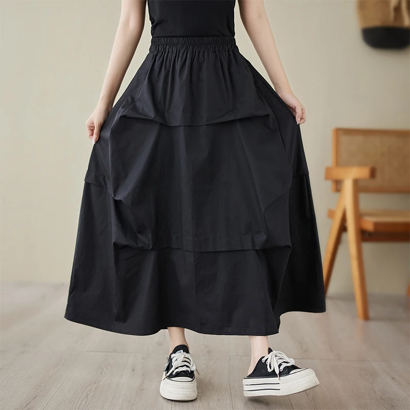 Japanese Yamamoto Style Folds High Waist Loose Black Summer Skirts Street Fashion Women Casual Irregular Skirts Lady Work Skirt