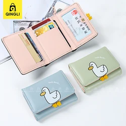 New Style Women's Wallet Cartoon Lucky Duck Wallet for Girl Student Cute Duck Paw Short Purse Female Leather Credit Card Wallets