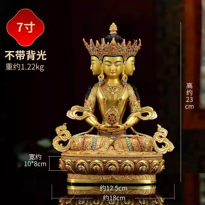 Exquisite Copper Gilded Inlaid colorful Beads Exquisite Crafted Carve Vairocana Buddha Statue Feng Shui Auspicious Ornaments view 5