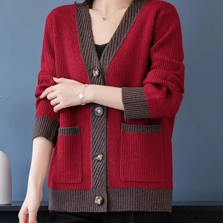 

Sweater Knitted Cardigan Women's Loose and Versatile Outer Wear Large Size Middle-aged Women's Jacket