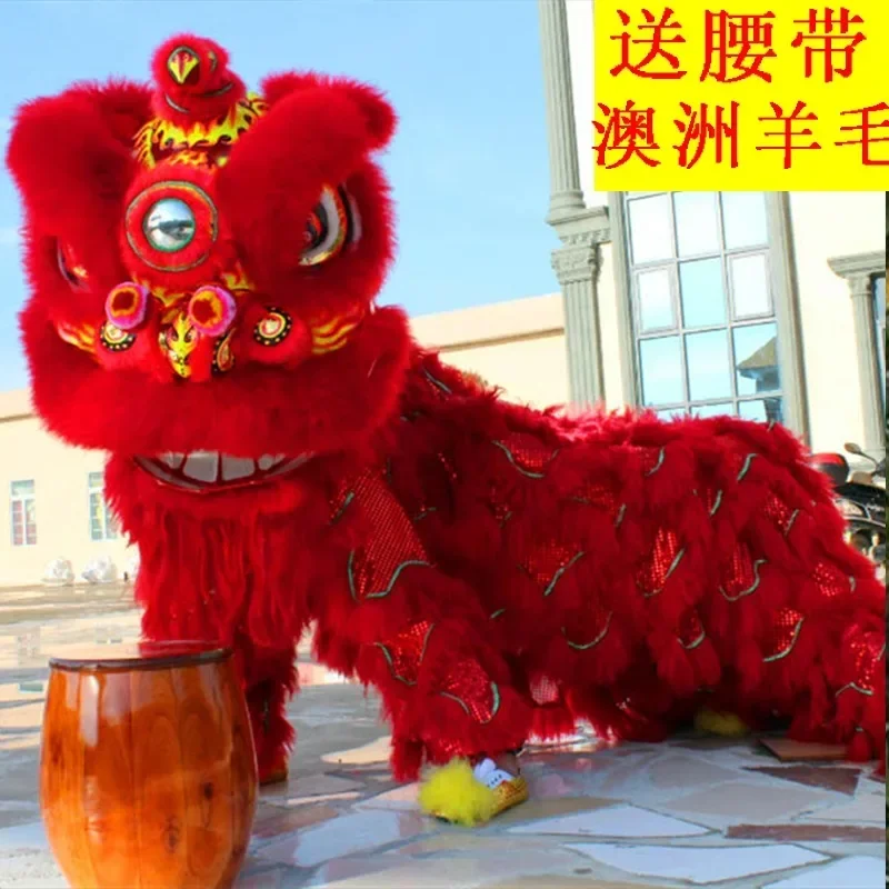 Christmas Blue Lion Dance Mascot Costume Wool Southern Lion Chinese Folk Art Two Adults Cosplay Party Fancy Dress Advertising P