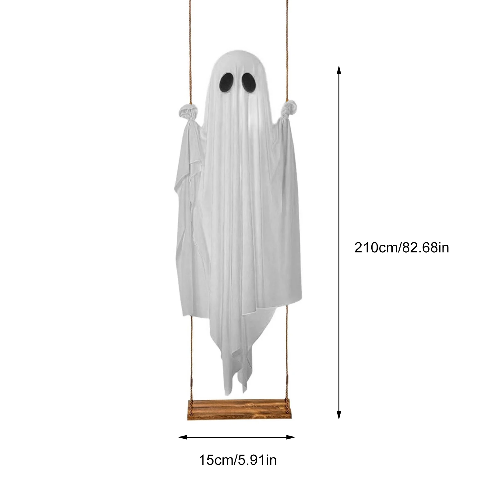 6FT Large Hanging Swing Ghost Halloween Decoration Cute White Ghost with String Light Spooky Ghost Ornament for Porch Yard Trees view 6