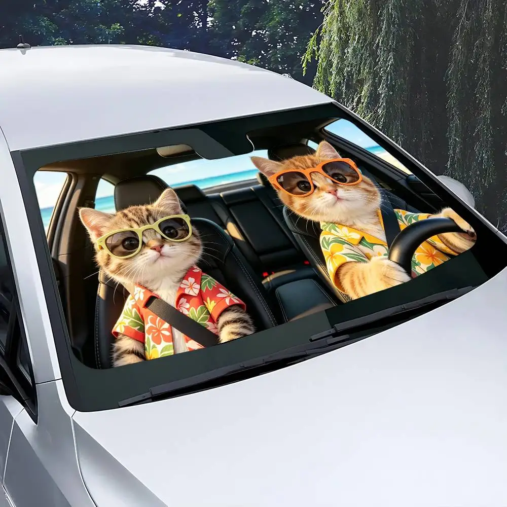 Funny Cat Drive Car SunShade Windshield Funny Sun Shade Foldable UV Ray Sun Visor Protector Sunshade For Front Window view 5