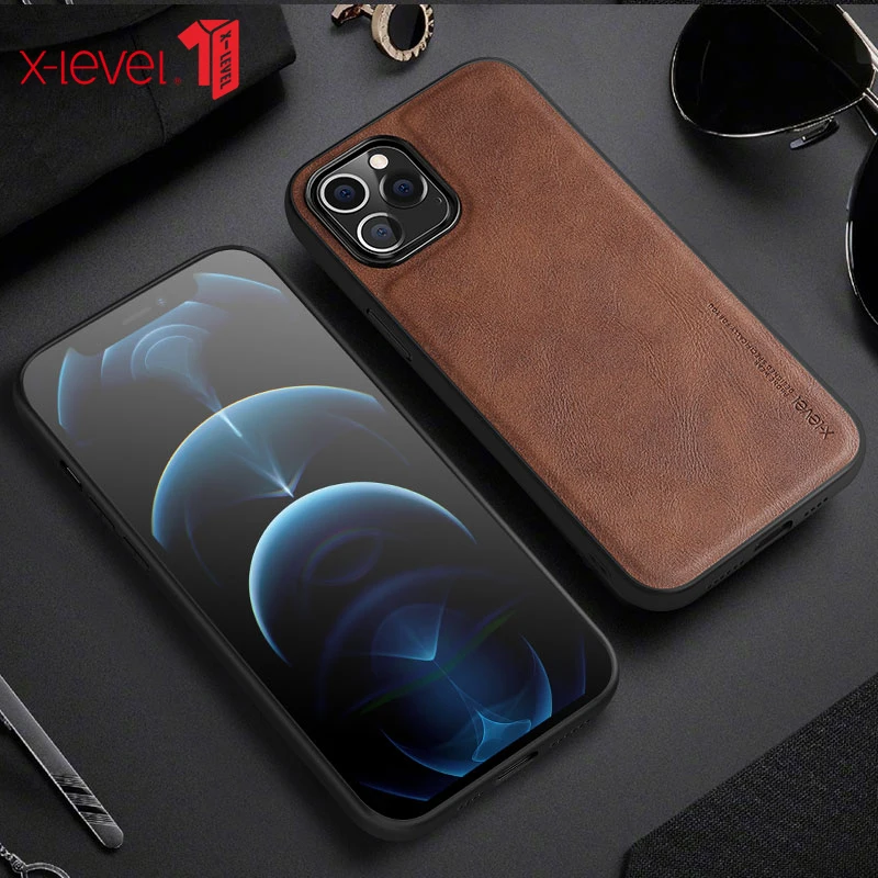 Funda For iPhone 14 Pro Max Case Luxury Vintage Leather + TPU Protective Back Cover for iPhone 14 Pro кожа чехол X-Level