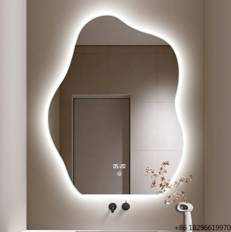 

Custom Irregular Shape LED Smart Bathroom Art Mirror Anti-Fog Dimmable Touch Control Vanity Mirror With Light
