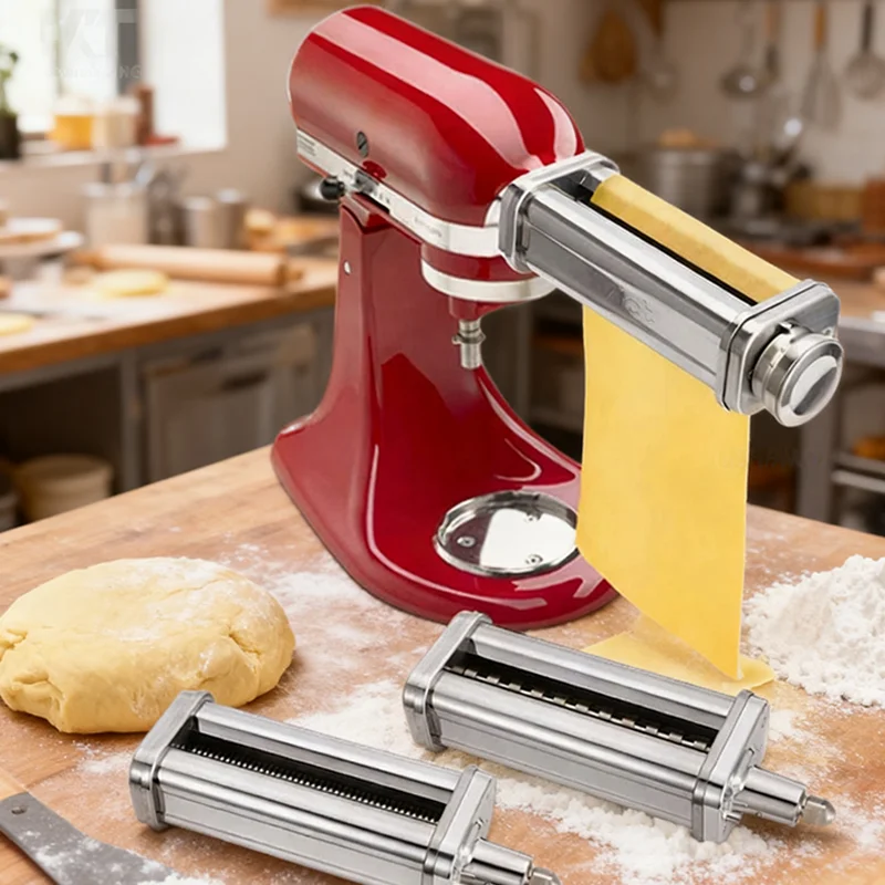 

304 Stainless Steel Pasta Maker Attachment Set for Stand Mixer 8 Thickness Settings Easy To Clean for 3 Type Homemade Noodles