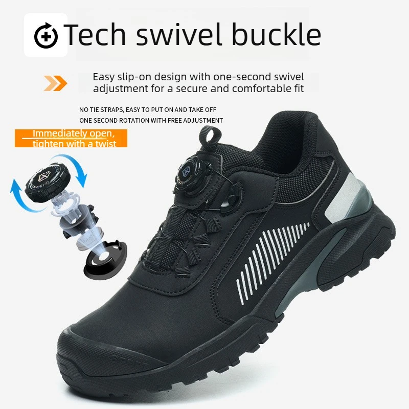 Chaussures de sécurité à embout d'acier pour hommes et femmes, semelle orthopédique anti-impact, bouton rotatif, imperméables, bottes de chantier à embout métallique_voghion.com