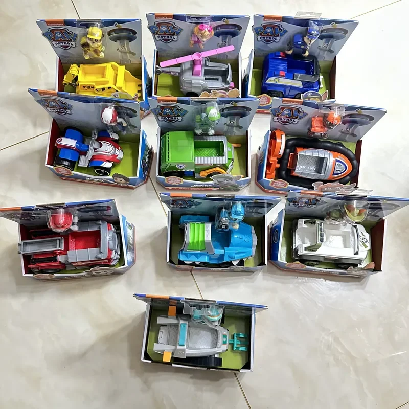 Oryginalny Paw Patrol 10 rodzaj samochodu Ryder Tracker Everest Chase Rex Skye marszall Zuma figurka urodzinowa zabawka na prezent