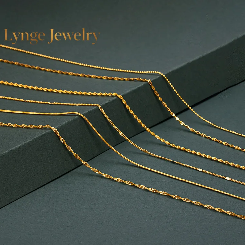 

Lynge Jewelry 9999 24K real gold water wave chain box chain exquisite clavicle necklace women's thin necklace stall